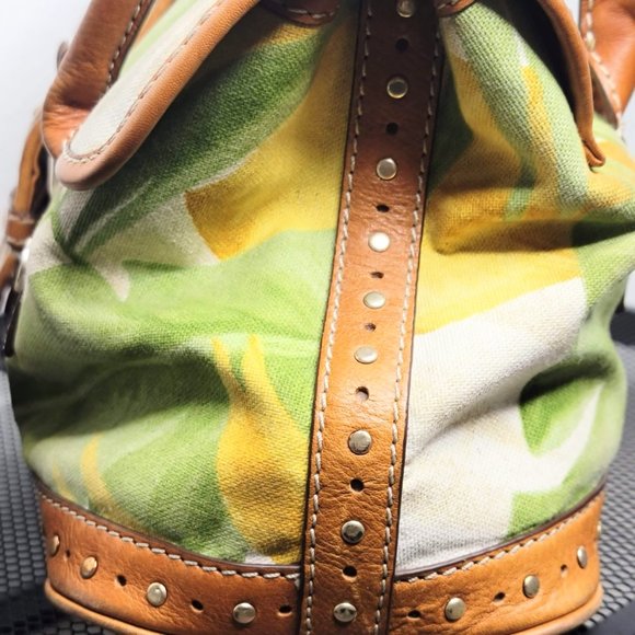 Michael Michael Kors Tropical Print Textile Brown Leather / Stud Adorned Bag - Picture 3 of 13
